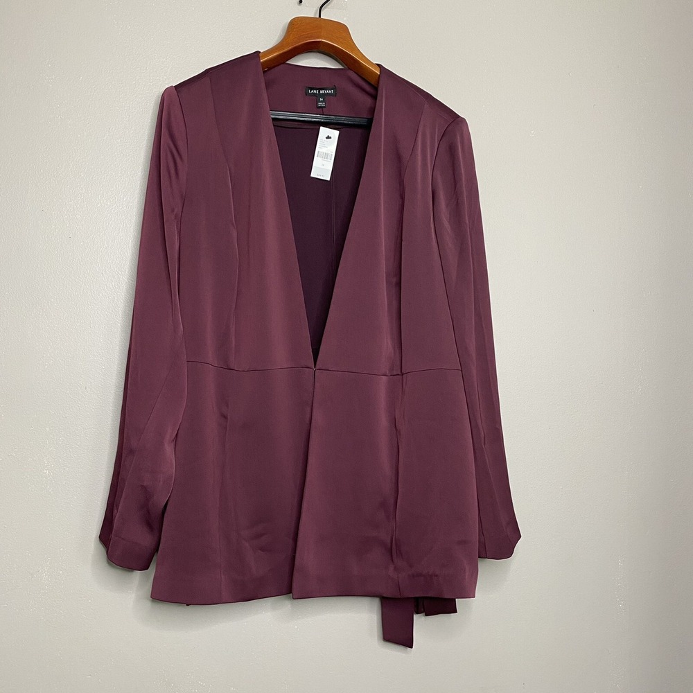 Lane Bryant‎ Burgundy Satin Cardigan Jacket with Belt Size 24